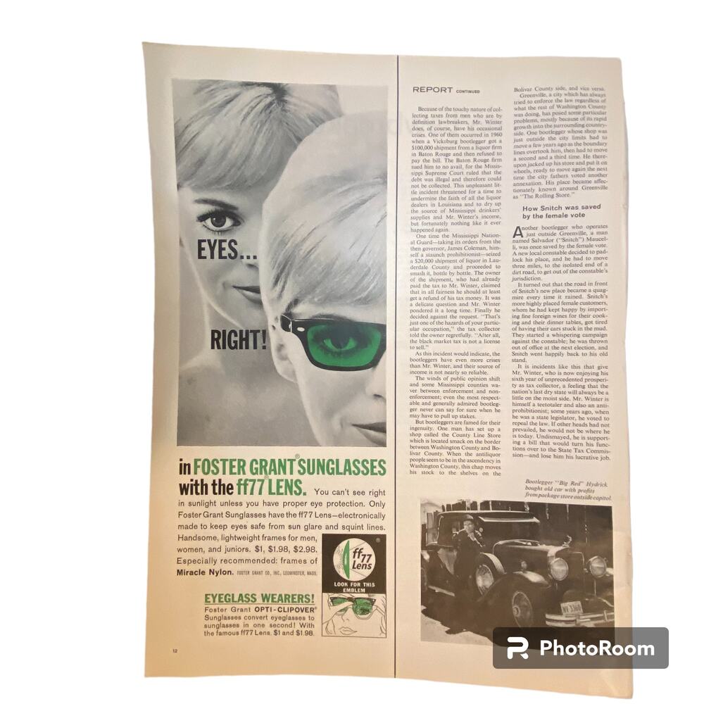 Vtg Color Foster Grant Sunglasses Print Ad 14 x 10.5 May 11 1962 Frame Ready